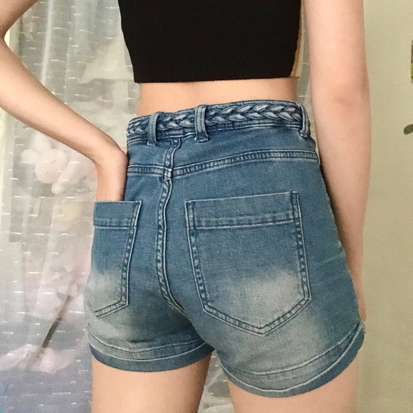 HM BRAID BELT WASHED SHORTS - Picture 2 of 4